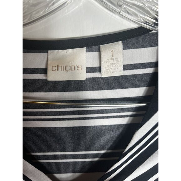Chicos Top Women’s Sz Chicos Size 1 Pullover 3/4 Sleeve V Neck Crisscross Stripe - Picture 6 of 11